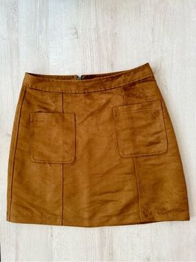 Western inspired cowgirl desert faux suede camel mini skirt